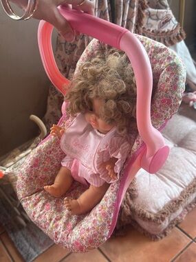 Corolle French Baby Doll carrier car seat Floral pink